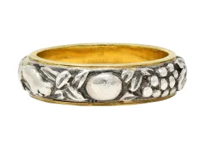Mario Buccellati 1950's 18K Gold Silver Brunito Fruit Vine Vintage Unisex Eternity Band Ring