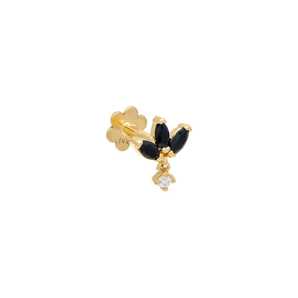 Marquise x Solitaire Dangle Threaded Stud Earring 14K