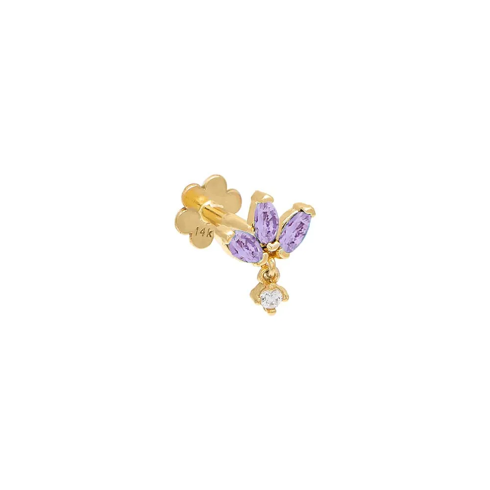 Marquise x Solitaire Dangle Threaded Stud Earring 14K