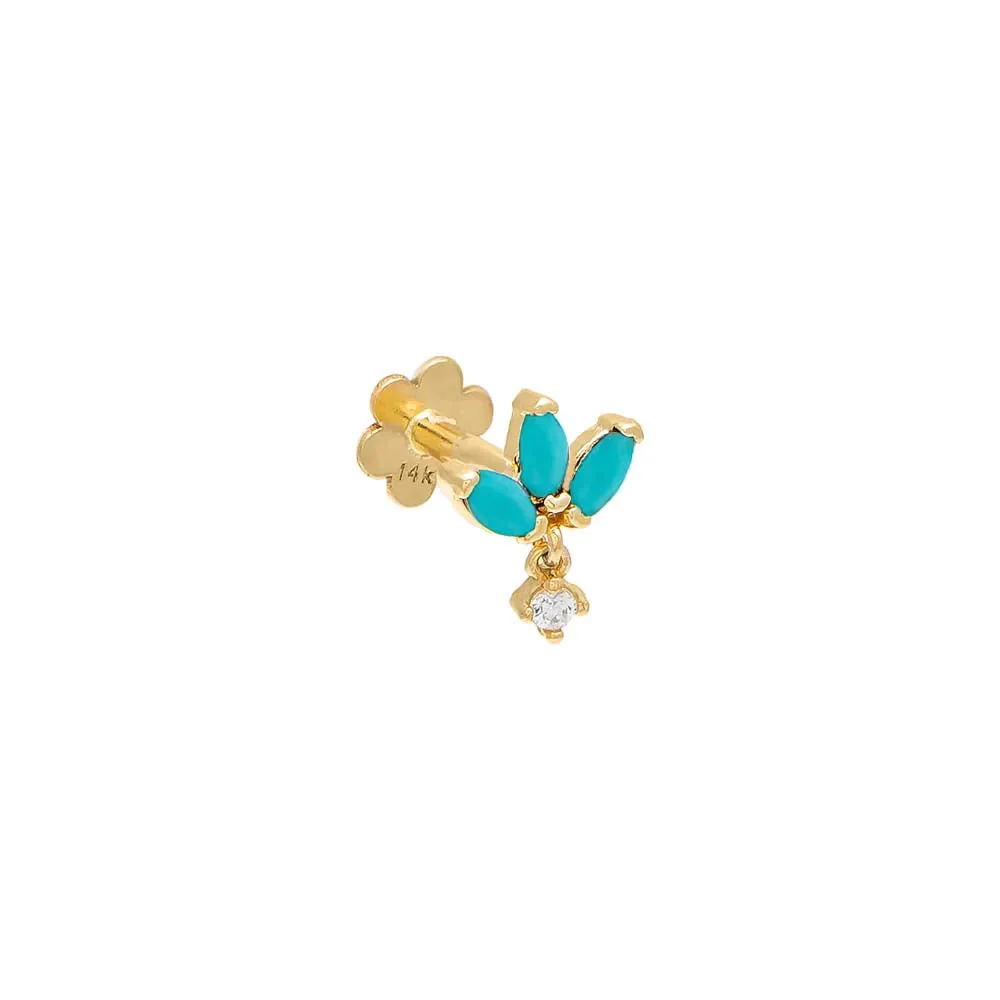 Marquise x Solitaire Dangle Threaded Stud Earring 14K