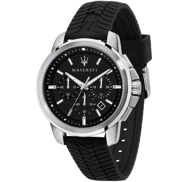 Maserati Successo Black Silicone Strap Black Dial Quartz Watch for Gents - R8871621014