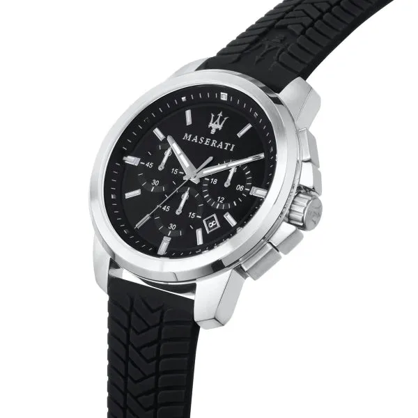 Maserati Successo Black Silicone Strap Black Dial Quartz Watch for Gents - R8871621014