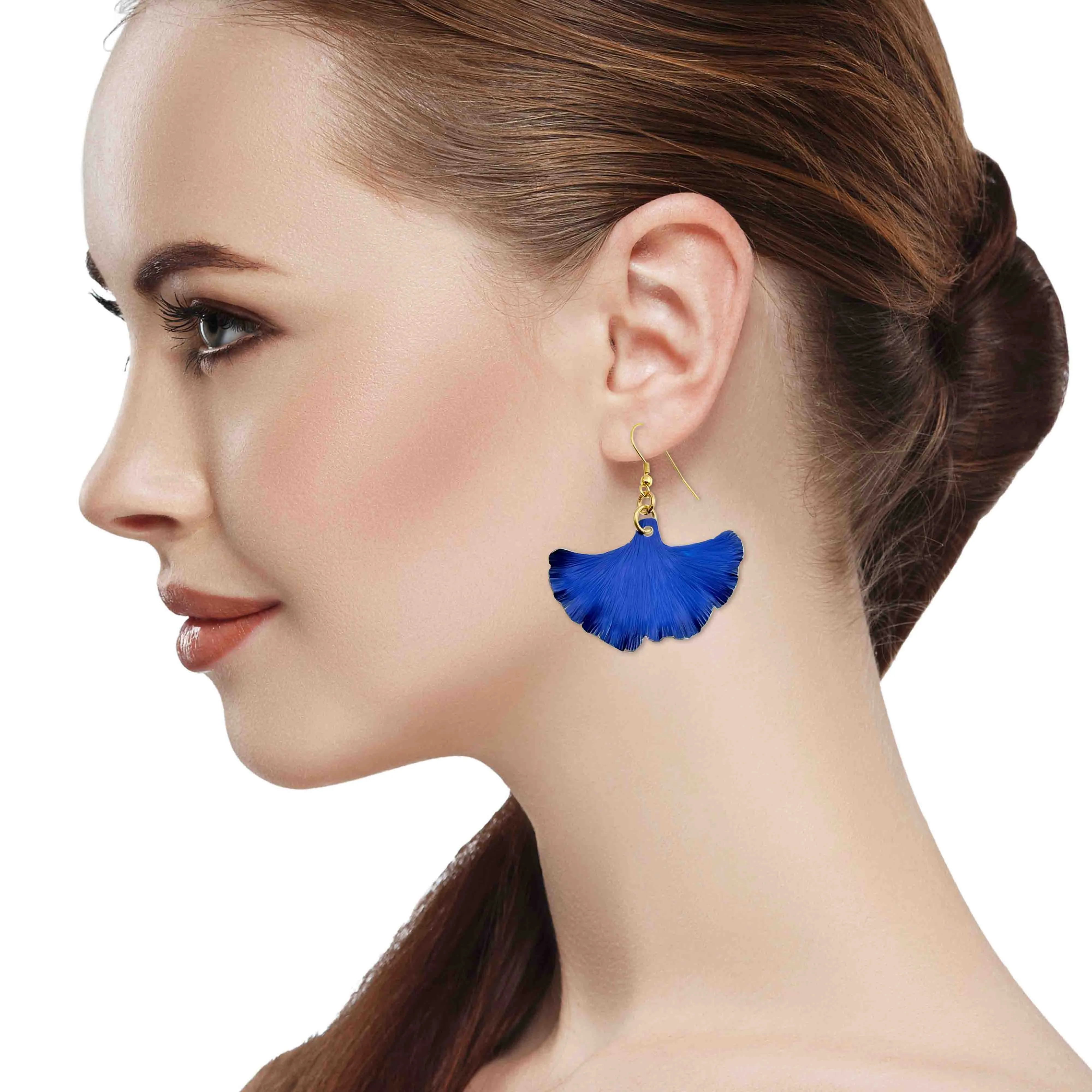 Medium Cobalt Blue Anodized Aluminum Ginkgo Leaf Earrings