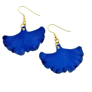 Medium Cobalt Blue Anodized Aluminum Ginkgo Leaf Earrings