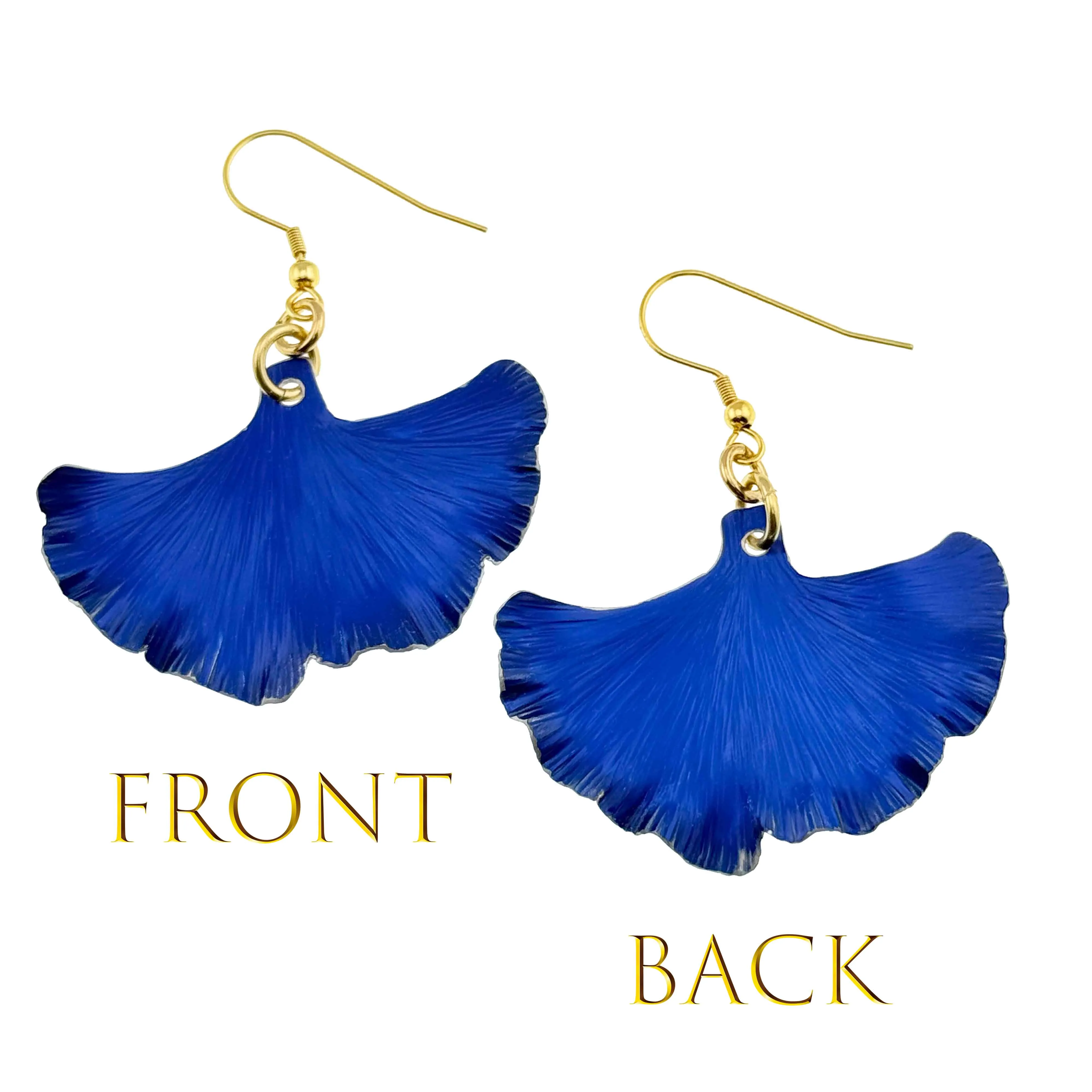 Medium Cobalt Blue Anodized Aluminum Ginkgo Leaf Earrings