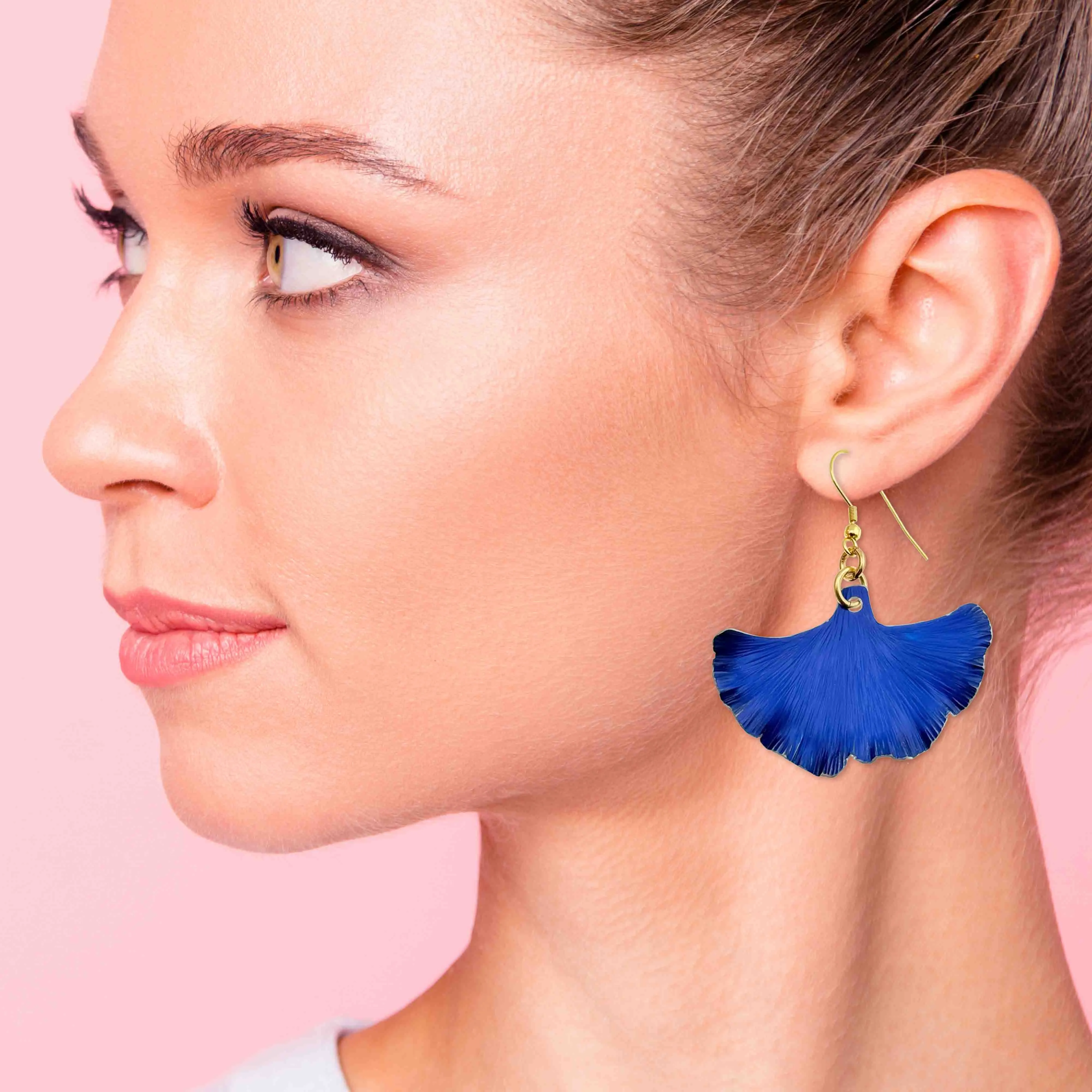 Medium Cobalt Blue Anodized Aluminum Ginkgo Leaf Earrings