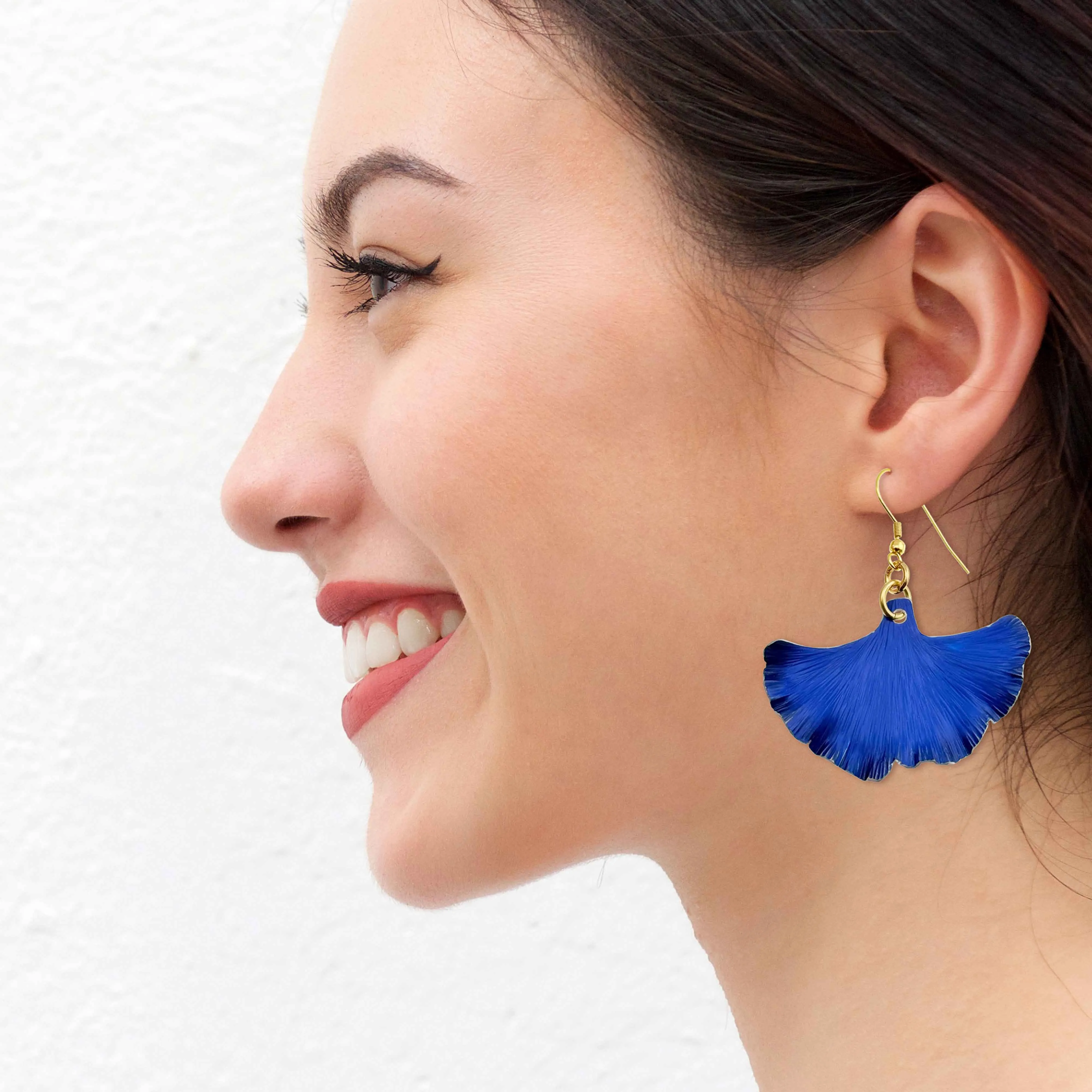 Medium Cobalt Blue Anodized Aluminum Ginkgo Leaf Earrings