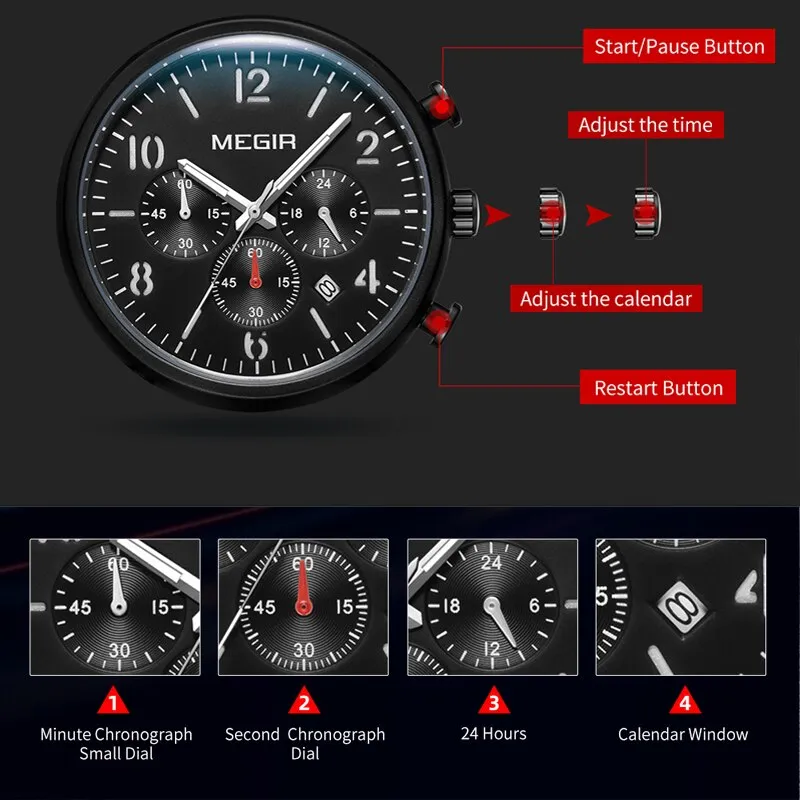 MEGIR Fashion Casual Watch Men Top Brand Luxury Steel Mesh Waterproof Quartz Wrist Watch Men&#39;s Sport Chronograph Watches