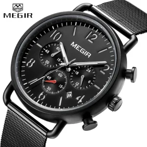 MEGIR Fashion Casual Watch Men Top Brand Luxury Steel Mesh Waterproof Quartz Wrist Watch Men&#39;s Sport Chronograph Watches