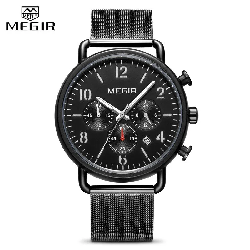 MEGIR Fashion Casual Watch Men Top Brand Luxury Steel Mesh Waterproof Quartz Wrist Watch Men&#39;s Sport Chronograph Watches