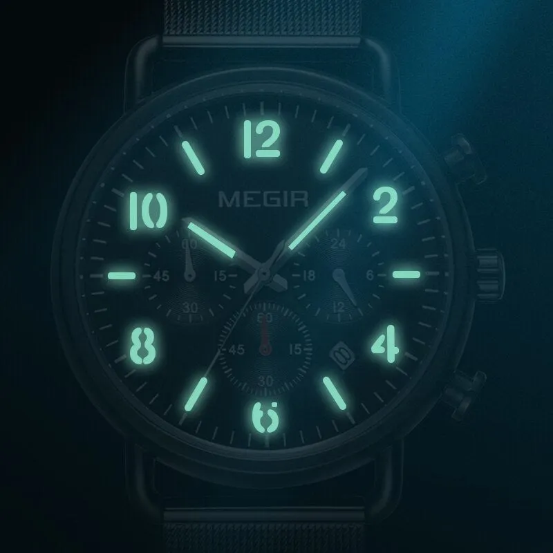 MEGIR Fashion Casual Watch Men Top Brand Luxury Steel Mesh Waterproof Quartz Wrist Watch Men&#39;s Sport Chronograph Watches