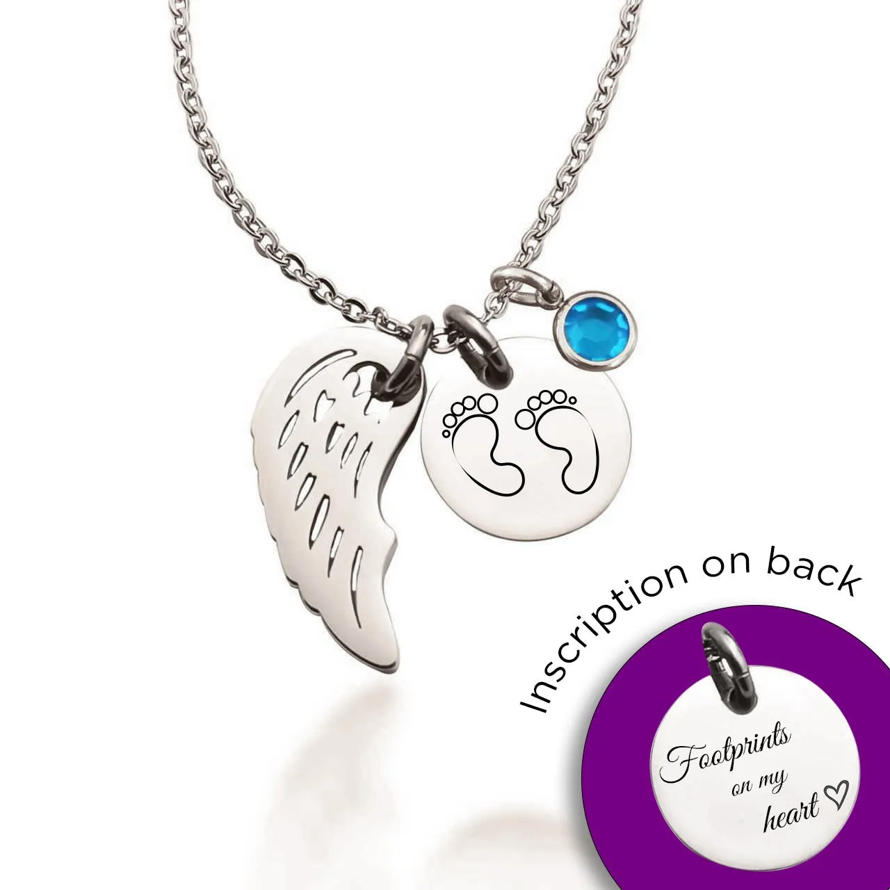 Memorial Angel Footprint Necklace with Birthstone Charm