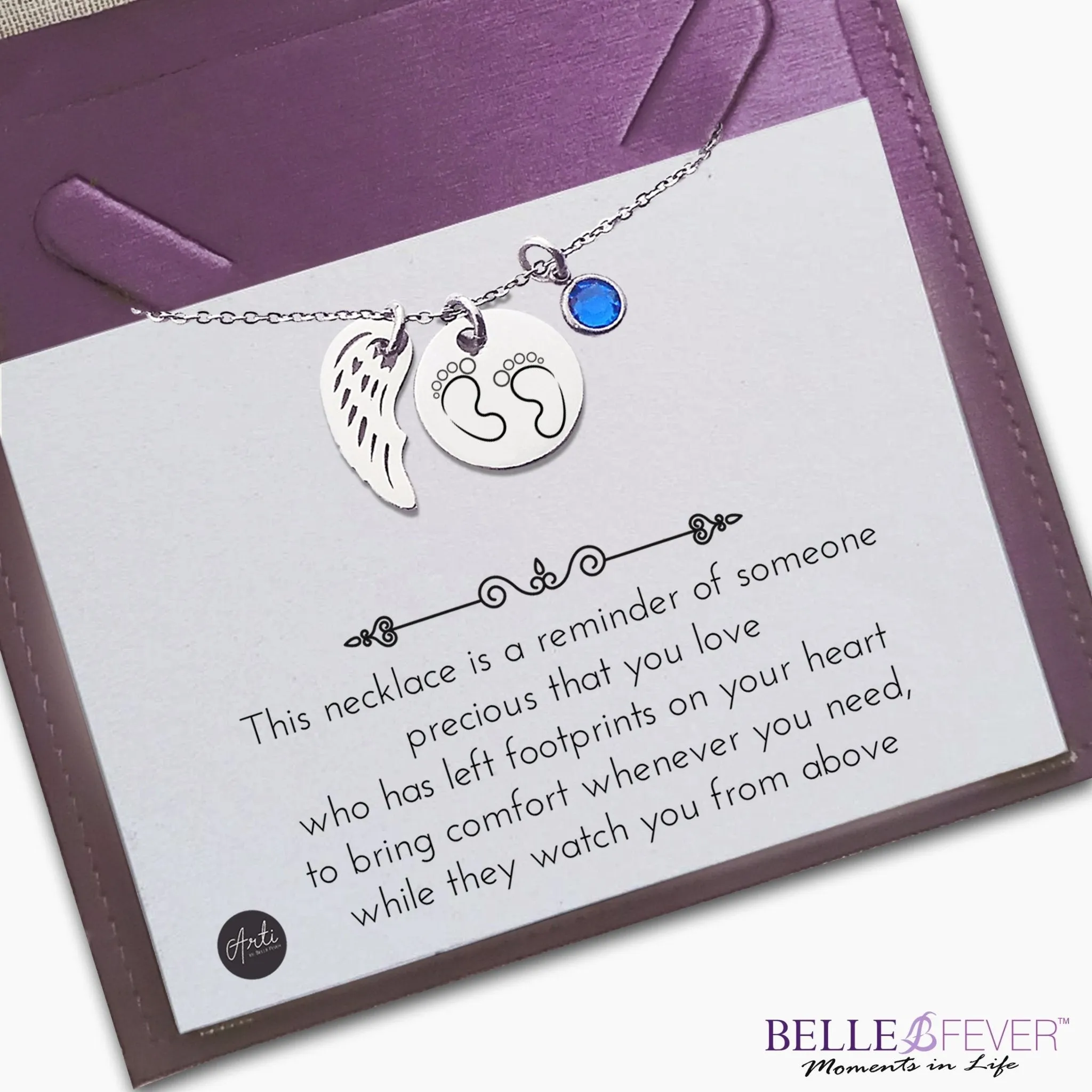 Memorial Angel Footprint Necklace with Birthstone Charm