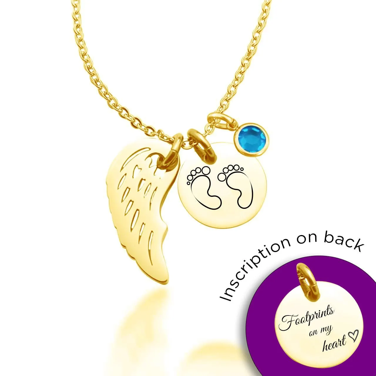 Memorial Angel Footprint Necklace with Birthstone Charm