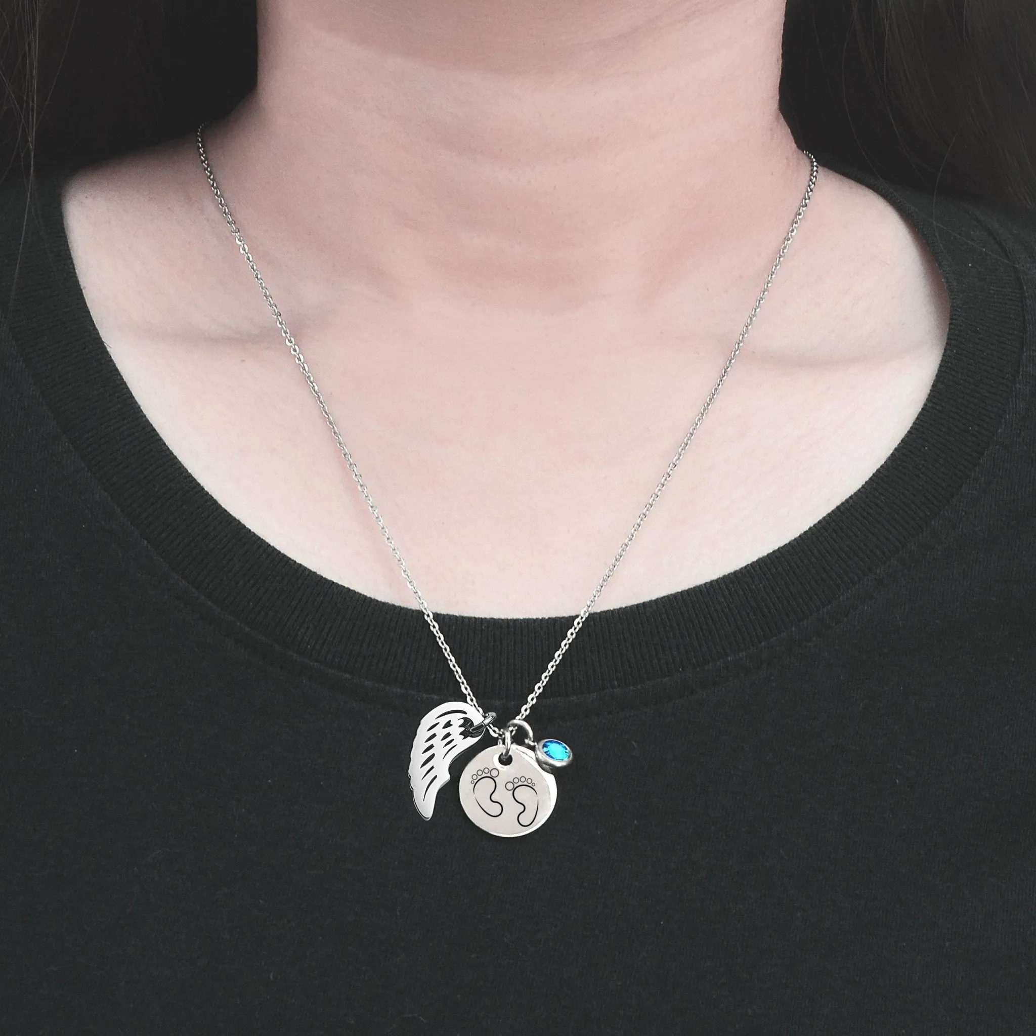 Memorial Angel Footprint Necklace with Birthstone Charm