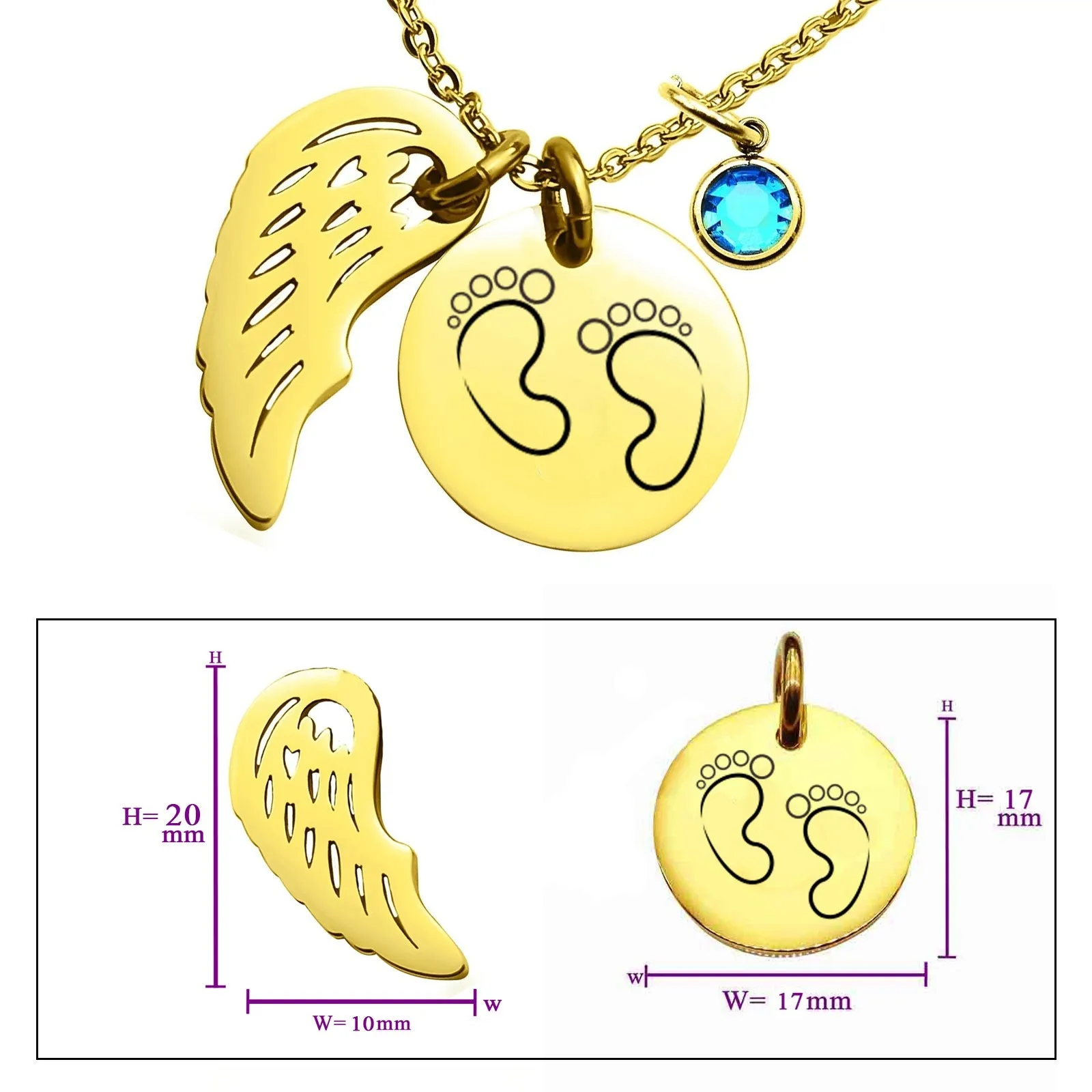 Memorial Angel Footprint Necklace with Birthstone Charm