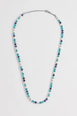 Men's Mixed Blue Gemstone Rondelle Necklace