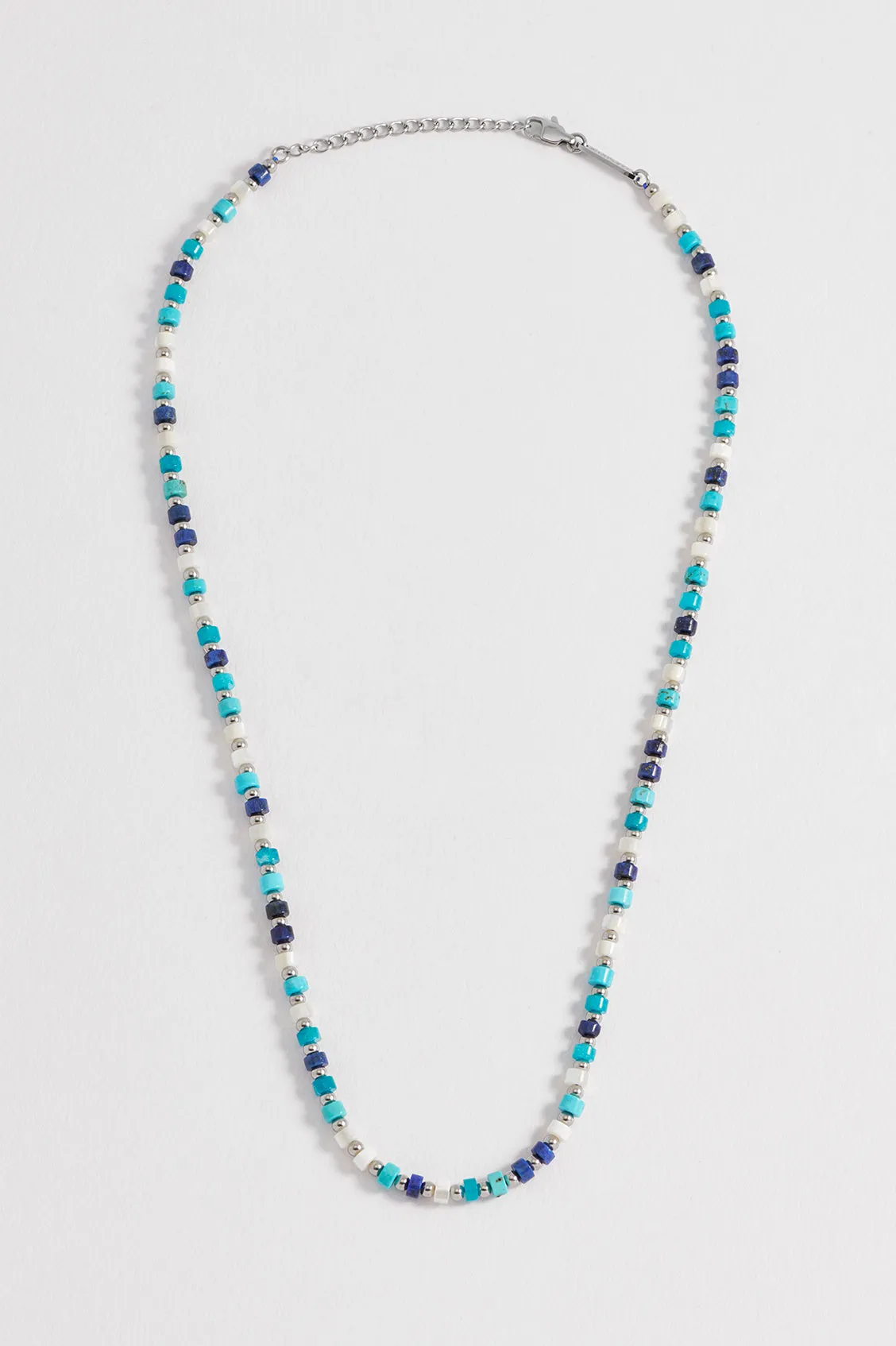 Men's Mixed Blue Gemstone Rondelle Necklace
