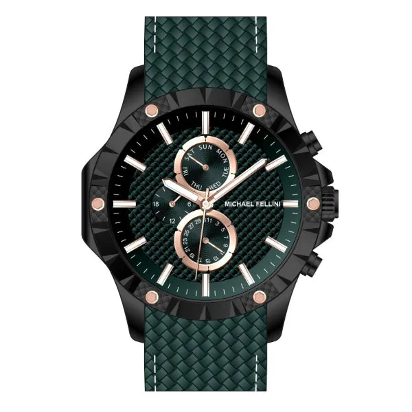 Michael Fellini Green Silicone Strap Green Dial Chronograph Quartz Watch for Gents - MF2365-05
