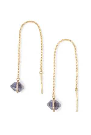 Micropave Wrapped Herkimer cut Iolite Threader Earrings