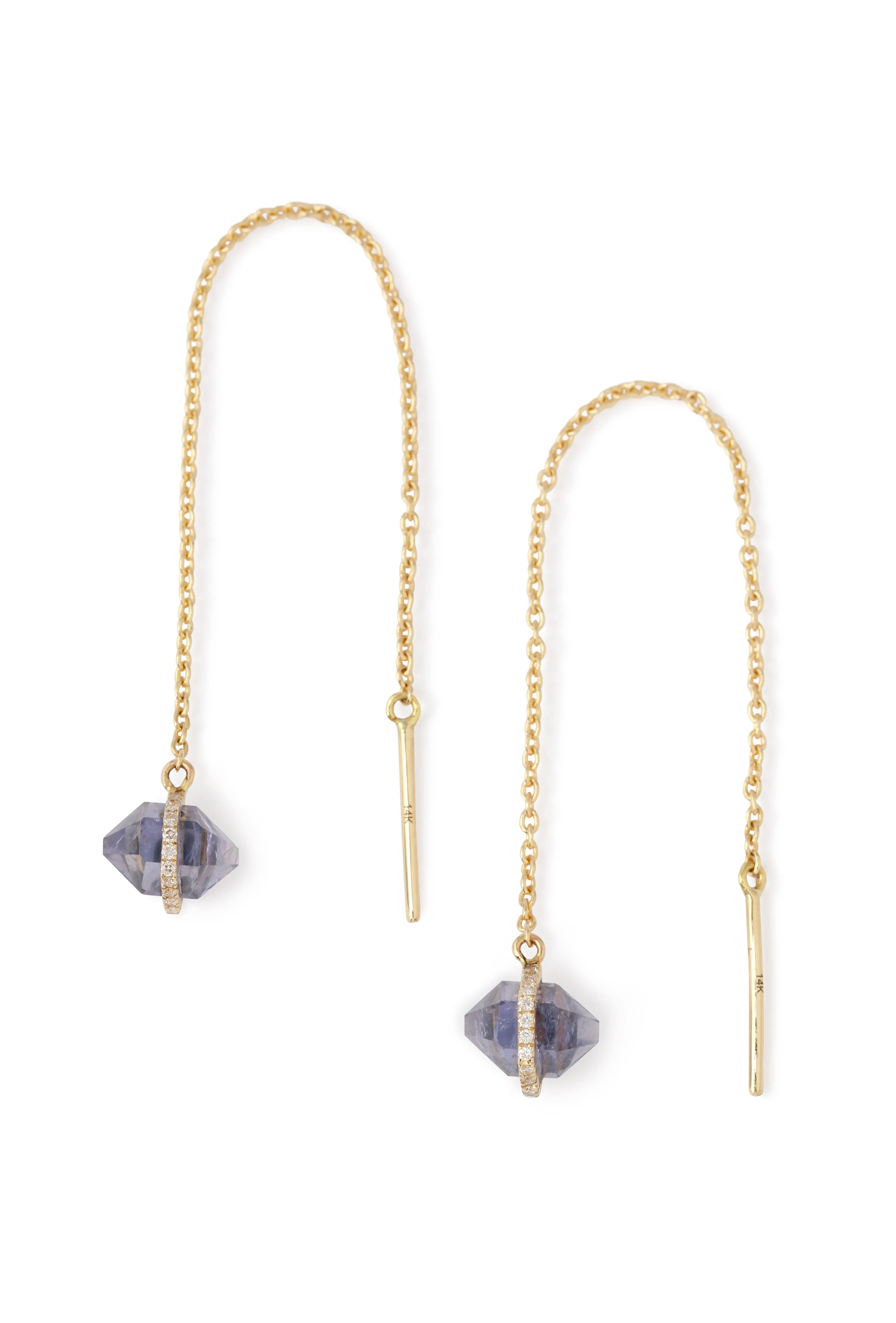 Micropave Wrapped Herkimer cut Iolite Threader Earrings
