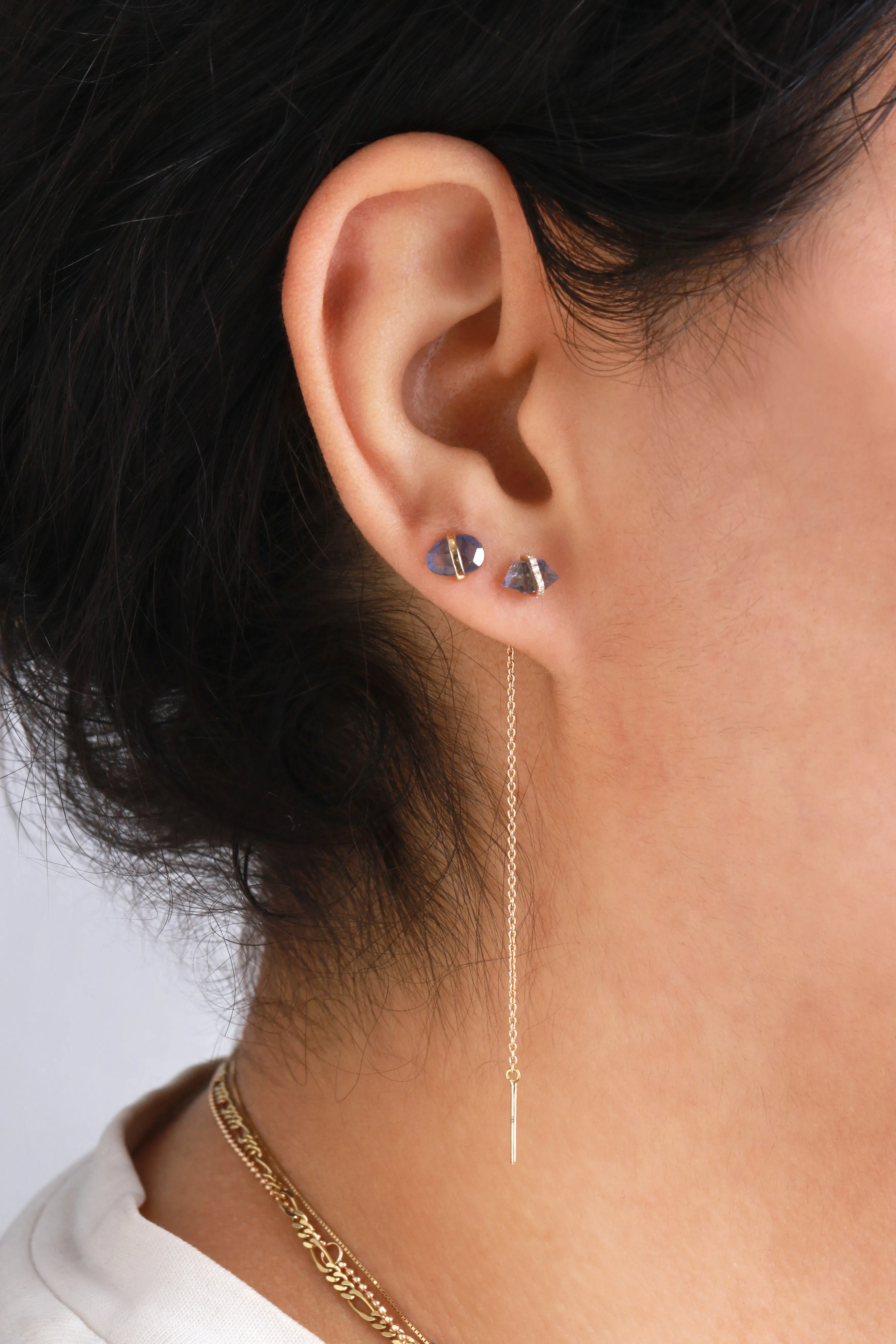 Micropave Wrapped Herkimer cut Iolite Threader Earrings