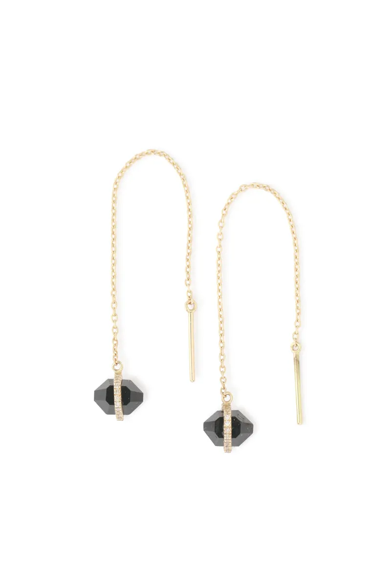 Micropave Wrapped Herkimer cut Onyx Threader Earrings