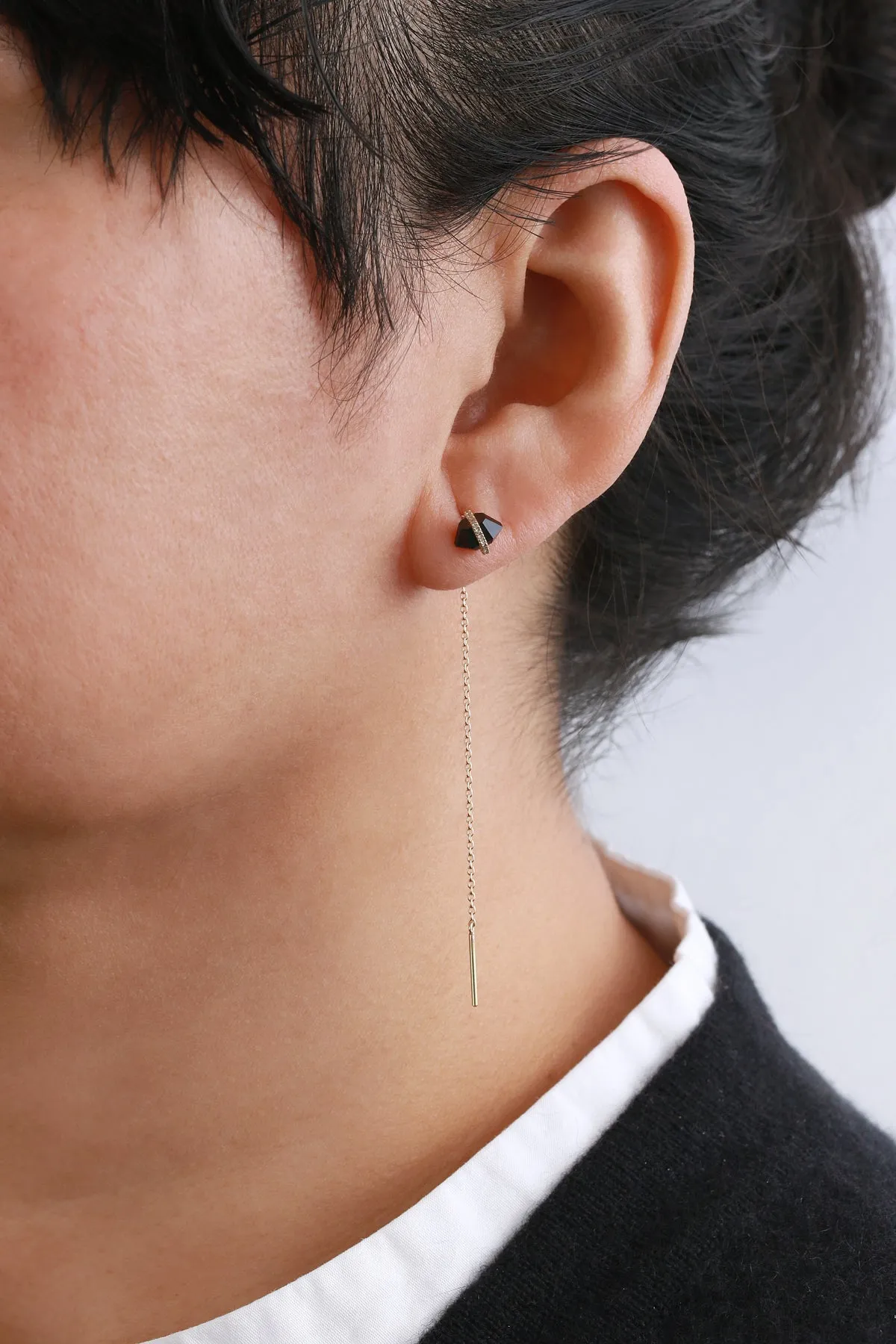 Micropave Wrapped Herkimer cut Onyx Threader Earrings
