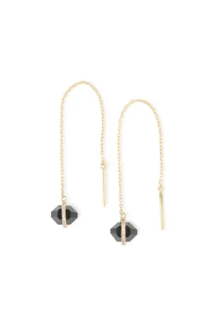 Micropave Wrapped Herkimer cut Onyx Threader Earrings