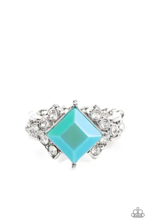 Mind-Blowing Brilliance - Blue - Opalescent Rhinestone Princess Cut Paparazzi Dainty Ring