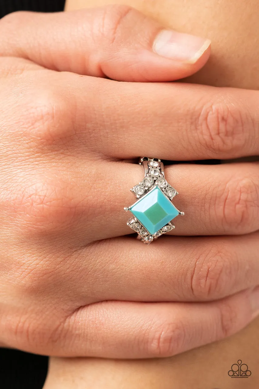 Mind-Blowing Brilliance - Blue - Opalescent Rhinestone Princess Cut Paparazzi Dainty Ring