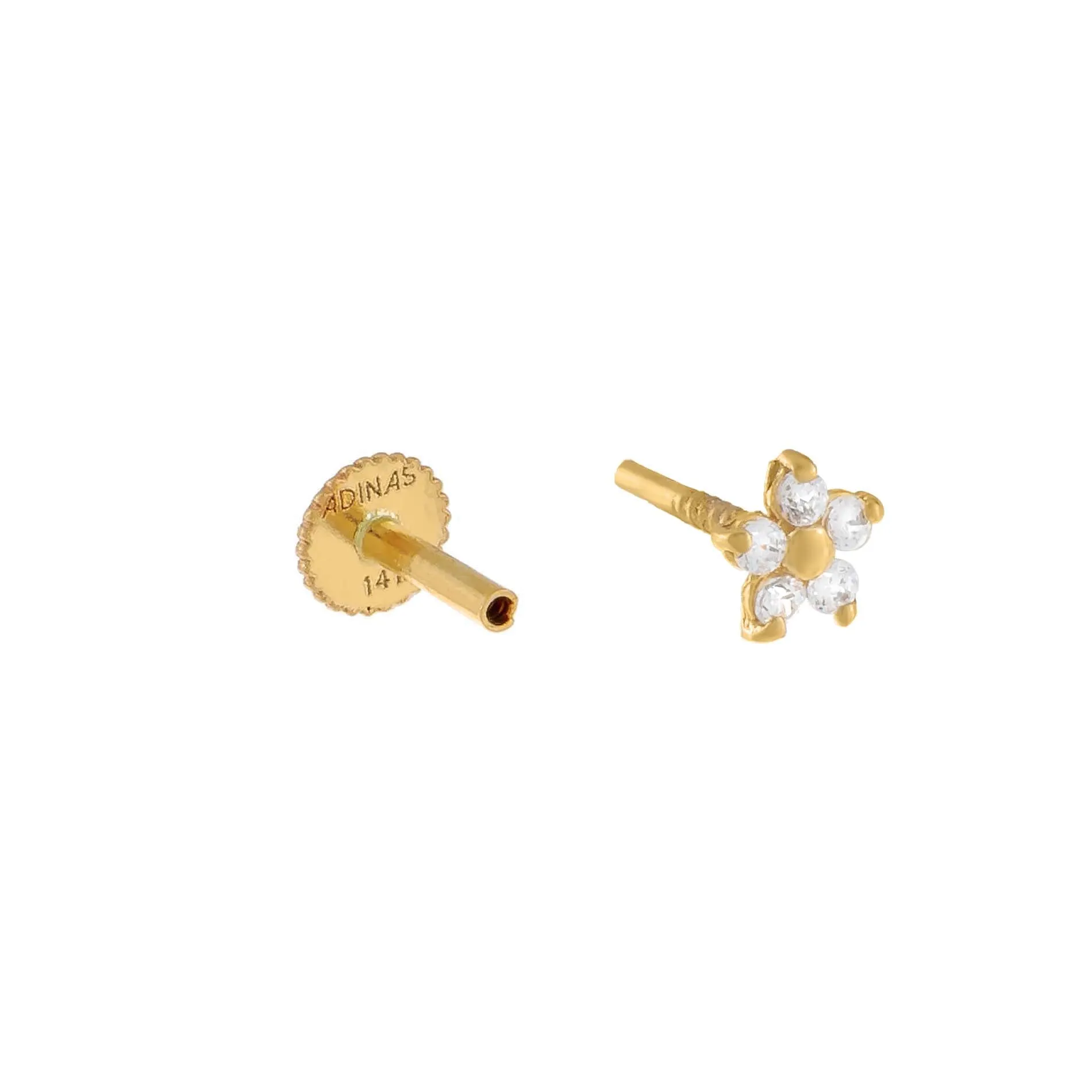 Mini CZ Flower Threaded Stud Earring 14K