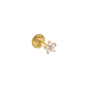 Mini CZ Flower Threaded Stud Earring 14K