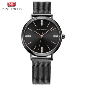 Mini Focus Black Mesh Bracelet Black Dial Quartz Watch for Ladies - MF0036L-03