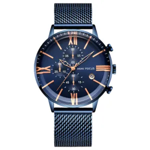 Mini Focus Blue Mesh Bracelet Blue Dial Chronograph Quartz Watch for Gents - MF0236G-04