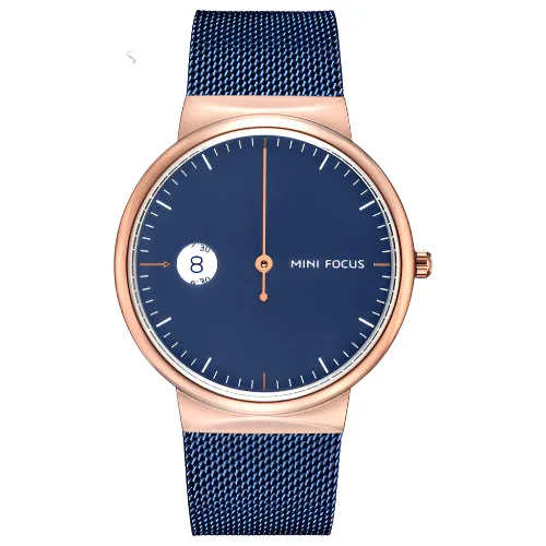 Mini Focus Blue Mesh Bracelet Blue Dial Quartz Watch for Gents - MF0182G-03
