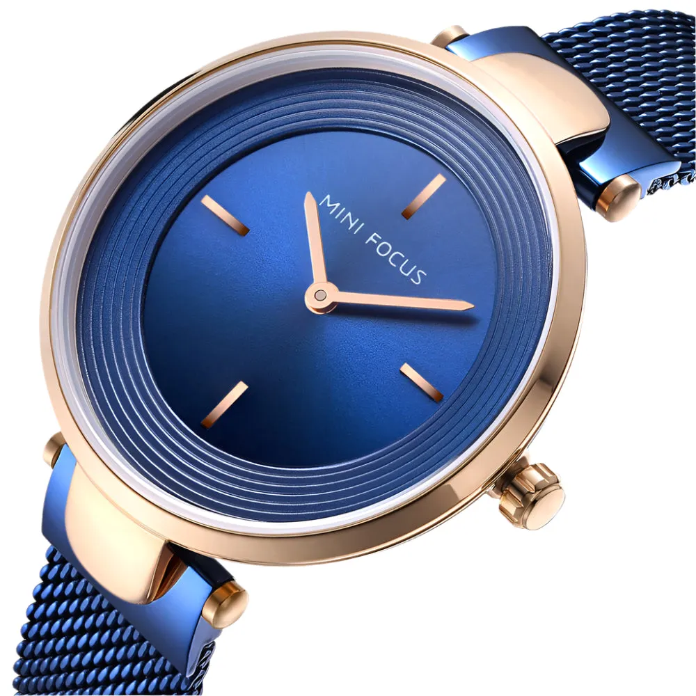 Mini Focus Blue Mesh Bracelet Blue Dial Quartz Watch for Ladies - MF0195L-04