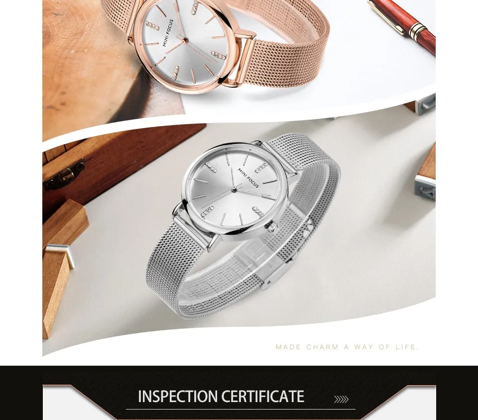 MINI FOCUS Fashion Simple Women Watches Girl Wristwatch Ultra Thin Quartz Watch Woman Stainless Steel Mesh Belt Ladies Clock