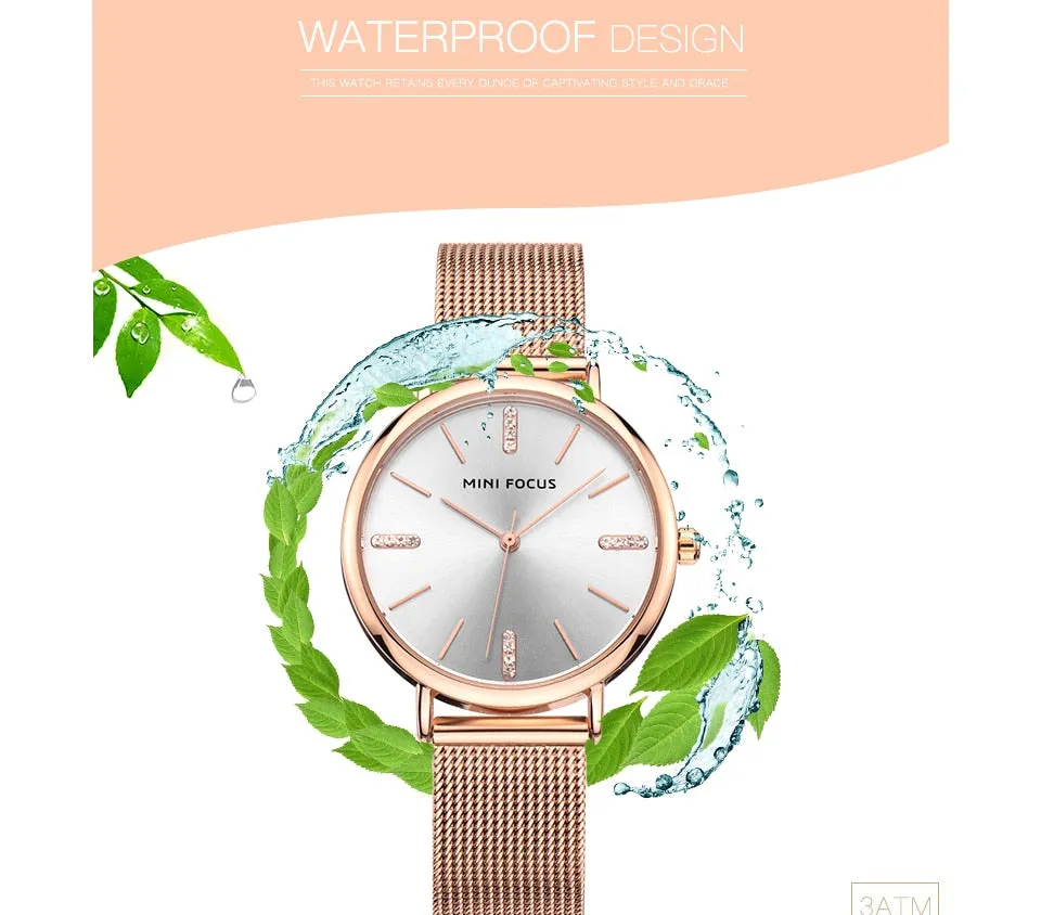 MINI FOCUS Fashion Simple Women Watches Girl Wristwatch Ultra Thin Quartz Watch Woman Stainless Steel Mesh Belt Ladies Clock