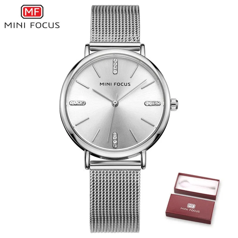 MINI FOCUS Fashion Simple Women Watches Girl Wristwatch Ultra Thin Quartz Watch Woman Stainless Steel Mesh Belt Ladies Clock