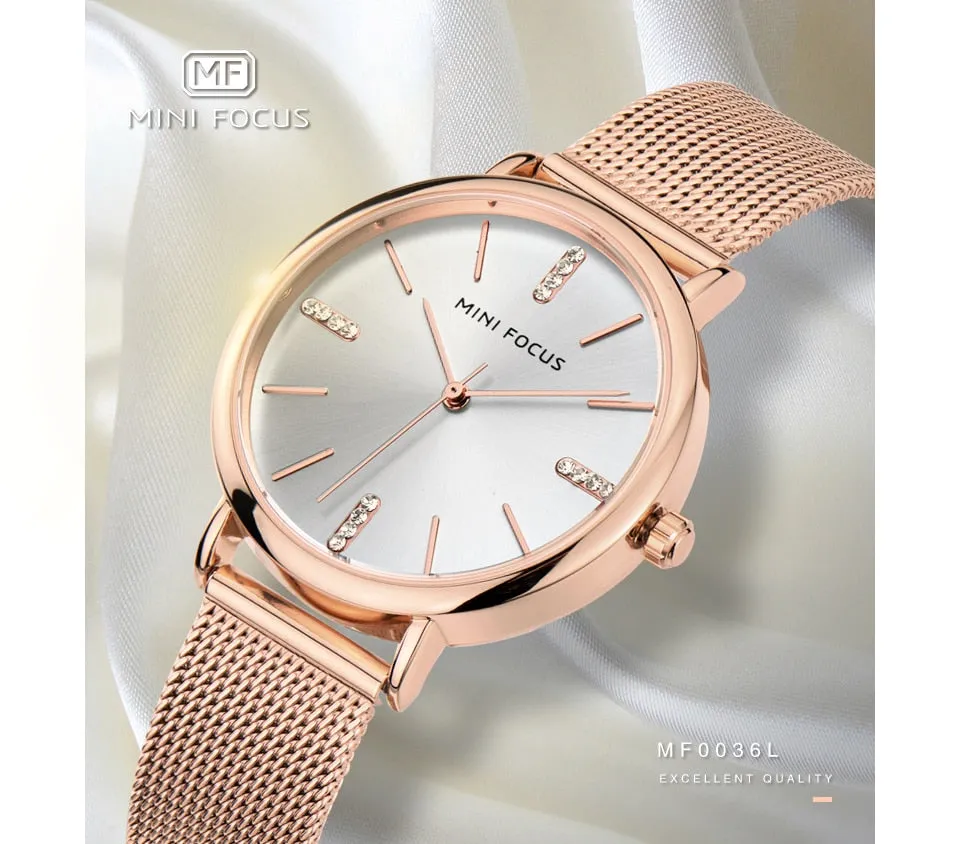 MINI FOCUS Fashion Simple Women Watches Girl Wristwatch Ultra Thin Quartz Watch Woman Stainless Steel Mesh Belt Ladies Clock
