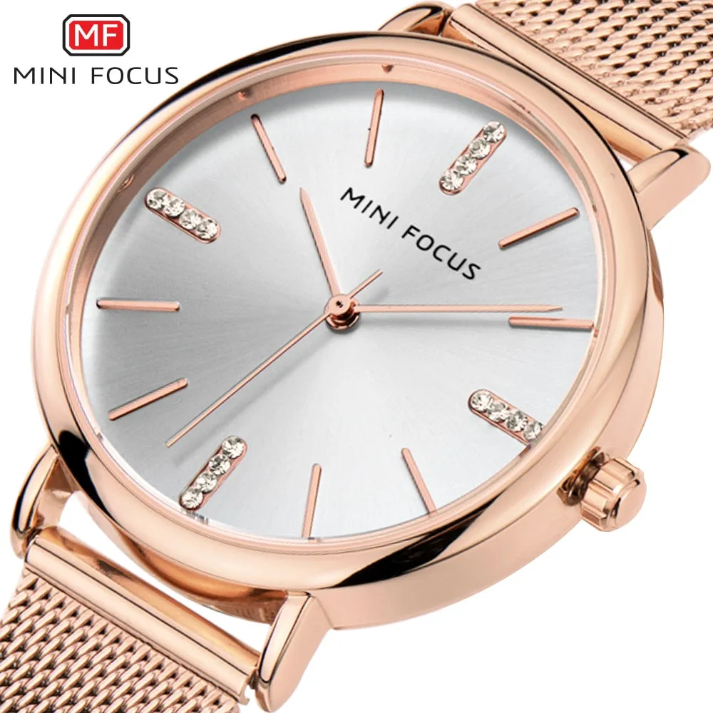 MINI FOCUS Fashion Simple Women Watches Girl Wristwatch Ultra Thin Quartz Watch Woman Stainless Steel Mesh Belt Ladies Clock