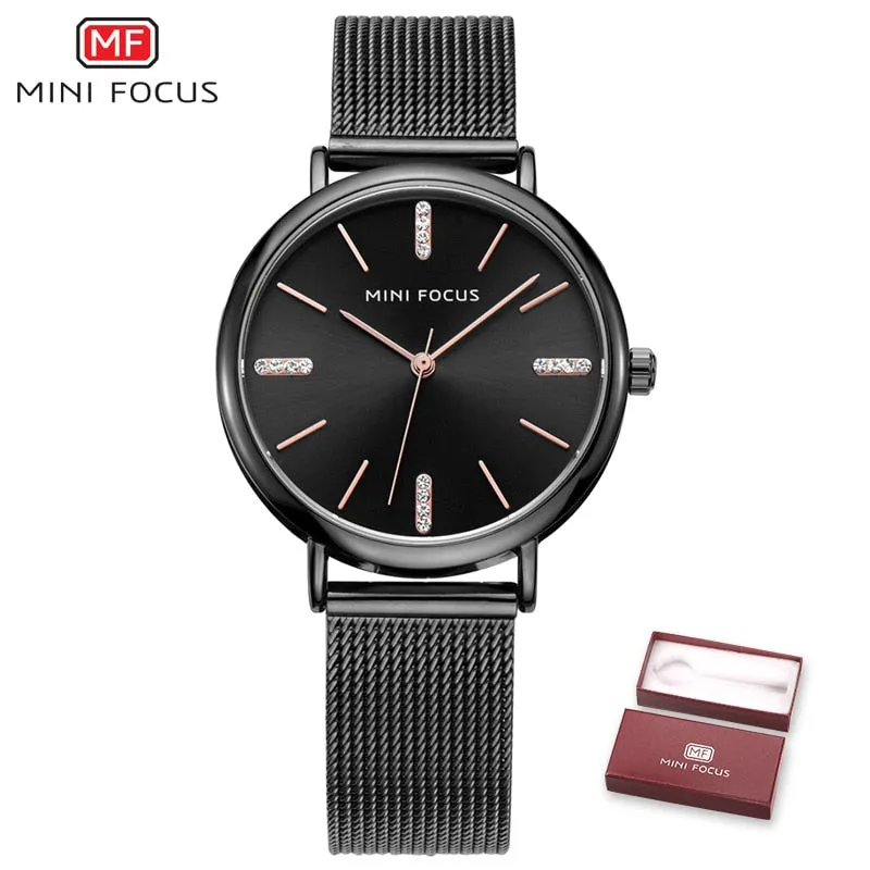 MINI FOCUS Fashion Simple Women Watches Girl Wristwatch Ultra Thin Quartz Watch Woman Stainless Steel Mesh Belt Ladies Clock