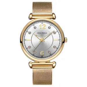 Mini Focus Gold Mesh Bracelet Silver Dial Quartz Watch for Ladies - MF0177L-01