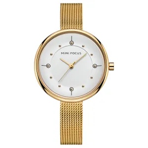 Mini Focus Gold Mesh Bracelet Silver Dial Quartz Watch for Ladies - MF0274L-05
