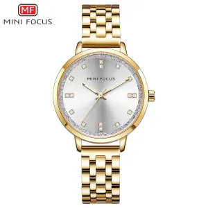 Mini Focus Gold Stainless Steel Silver Dial Quartz Watch for Ladies - MF0047L-01