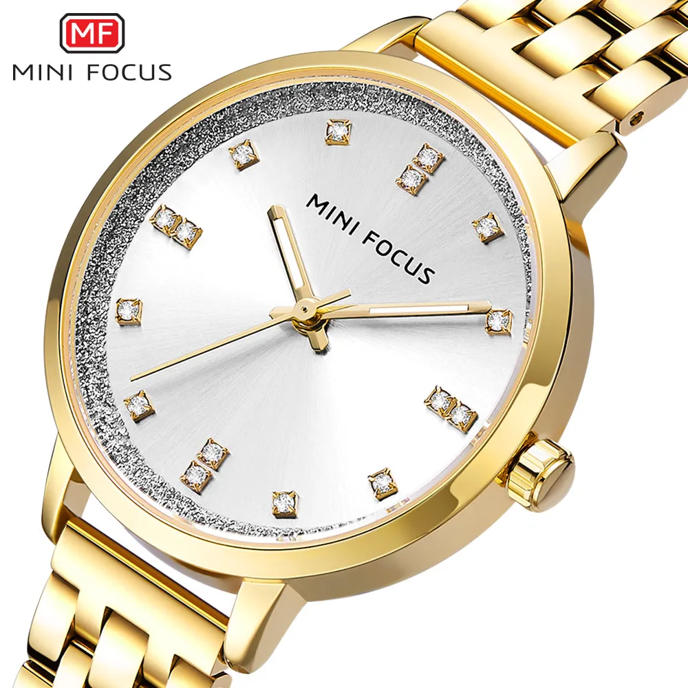 Mini Focus Gold Stainless Steel Silver Dial Quartz Watch for Ladies - MF0047L-01