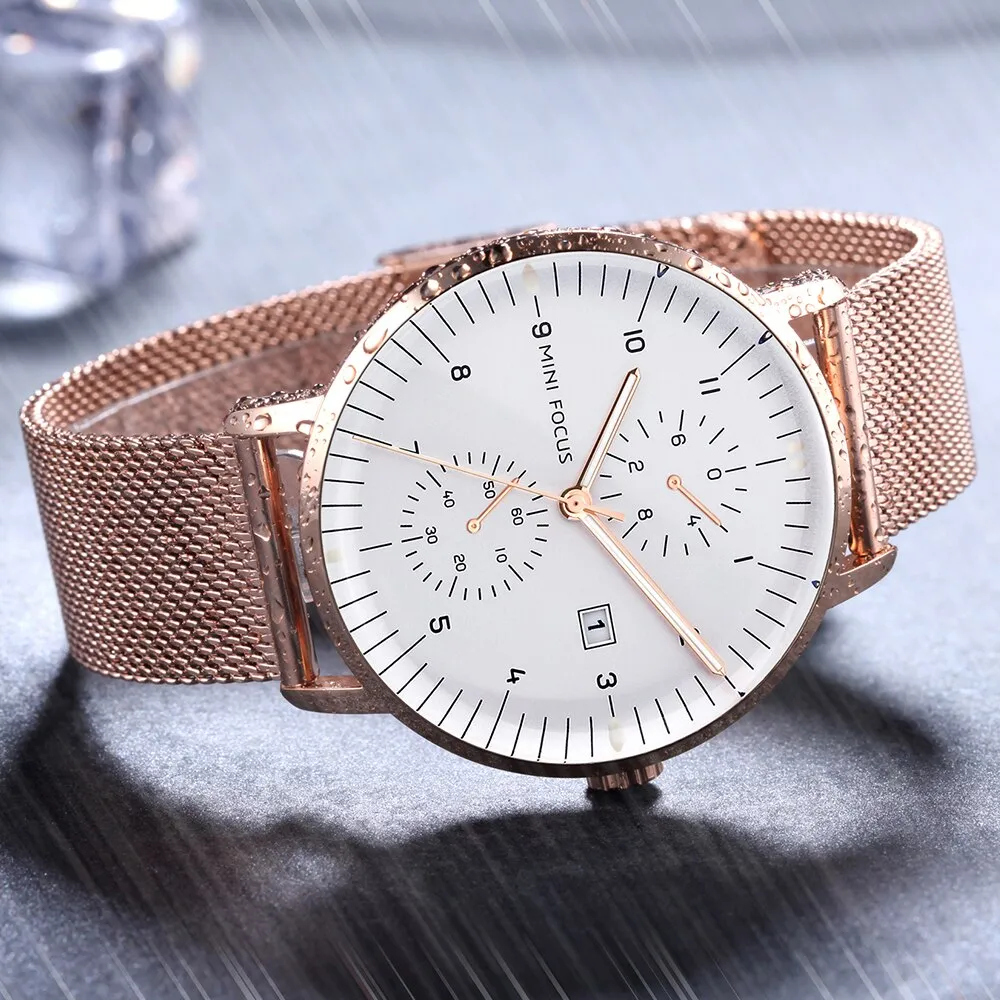 MINI FOCUS Luxury Brand Men&#39;s Watch Fashion Casual Quartz Watches Stainless Steel Mesh Belt Wristwatches Waterproof Clock Man