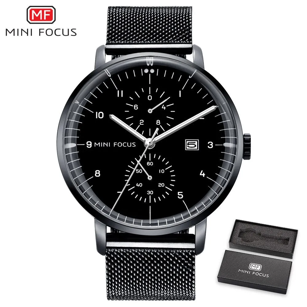 MINI FOCUS Luxury Brand Men&#39;s Watch Fashion Casual Quartz Watches Stainless Steel Mesh Belt Wristwatches Waterproof Clock Man
