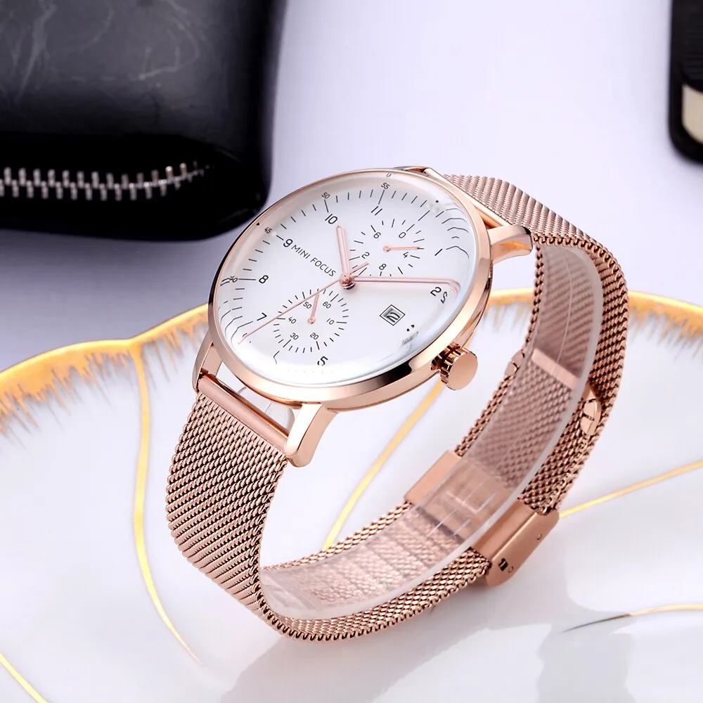 MINI FOCUS Luxury Brand Men&#39;s Watch Fashion Casual Quartz Watches Stainless Steel Mesh Belt Wristwatches Waterproof Clock Man